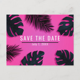 Roze Tropische Palmbladeren Feest Save the Date Aankondigingskaart