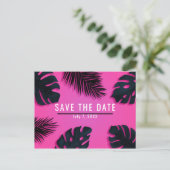 Roze Tropische Palmbladeren Feest Save the Date Aankondigingskaart (Staand voorkant)