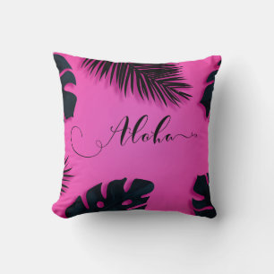 Roze Tropische Palmbladeren Hawaiaanse Zomer Aloha Kussen