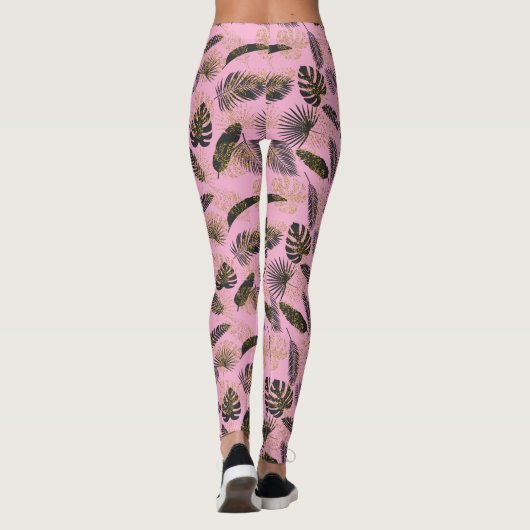 Roze tropische palmbladeren leggings (Achterkant)
