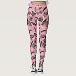 Roze tropische palmbladeren leggings