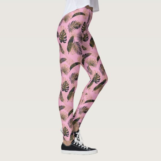 Roze tropische palmbladeren leggings (Rechts)