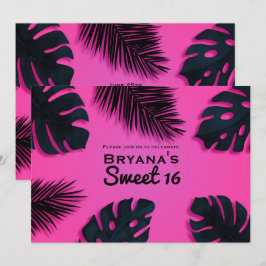 Roze Tropische Palmbladeren Luau Feest Uitnodiging
