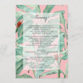 Roze tropische palmbladeren trouwroute programmakaart (Achterkant)