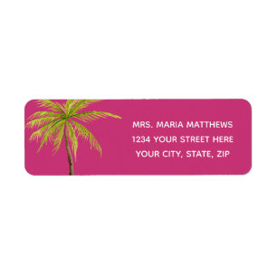 Roze tropische palmbomen Adresetiketten Etiket