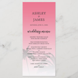 Roze Tropische Palmboom Strand Bruiloft Menu