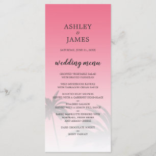 Roze Tropische Palmboom Strand Bruiloft Menu