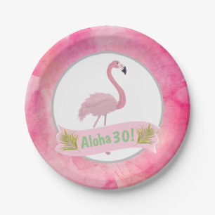 Roze tropische palmen Flamingo Age Birthday Party Papieren Bordje