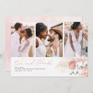 Roze Tropische Pampas Gras Bruiloft Dank u Bedankkaart