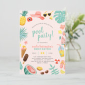 Roze | Tropische pool Watermeloen ananas Kaart (Staand voorkant)