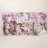 Roze Tropische Spa Cabana Strandlaken (Voorkant)