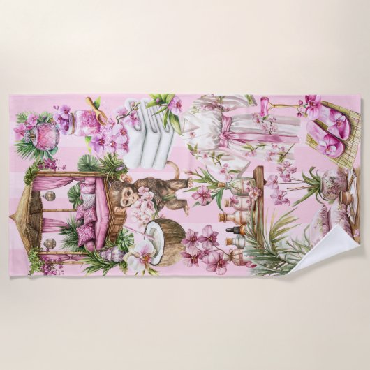 Roze Tropische Spa Cabana Strandlaken (Voorkant)