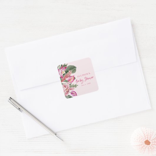 Roze Tropische Sticker (Envelop)