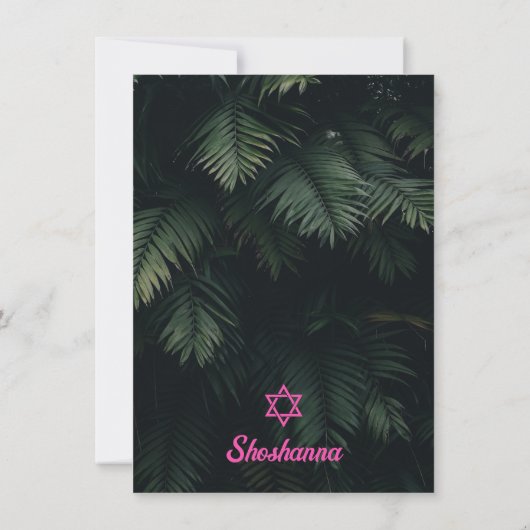 Roze Tropische Vleermuis Mitzvah Details Behuizing Kaart (Achterkant)