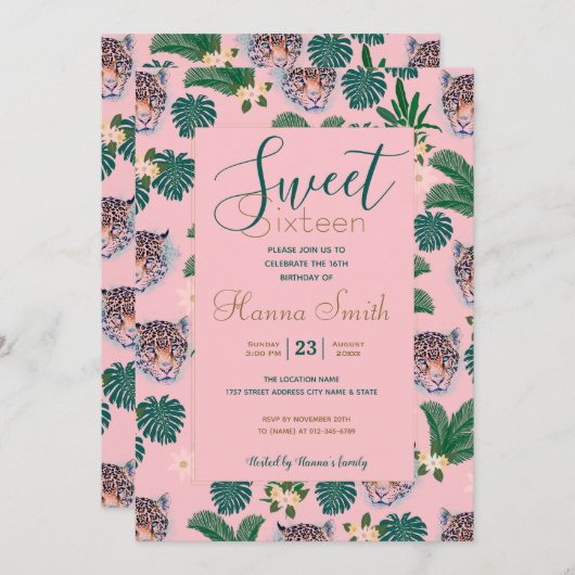 Roze tropische vlindervloed en luipaarden kaart (Voorkant / Achterkant)