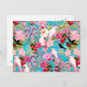 Roze tropische vogel en orchidee fluitpatroon briefkaart (Voorkant / Achterkant)