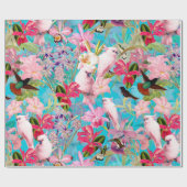 Roze tropische vogel en orchidee fluitpatroon cadeaupapier (Vlak)