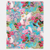Roze tropische vogel en orchidee fluitpatroon fleece deken (Voorkant)