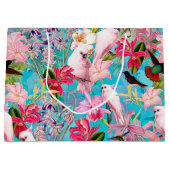 Roze tropische vogel en orchidee fluitpatroon groot cadeauzakje (Voorkant)