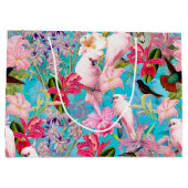 Roze tropische vogel en orchidee fluitpatroon groot cadeauzakje (Achterkant)