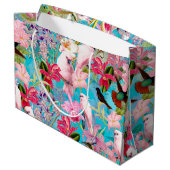 Roze tropische vogel en orchidee fluitpatroon groot cadeauzakje (Achterkant Gekanteld)