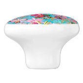 Roze tropische vogel en orchidee fluitpatroon keramische knop (Zijkant)