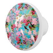 Roze tropische vogel en orchidee fluitpatroon keramische knop (Rechts)