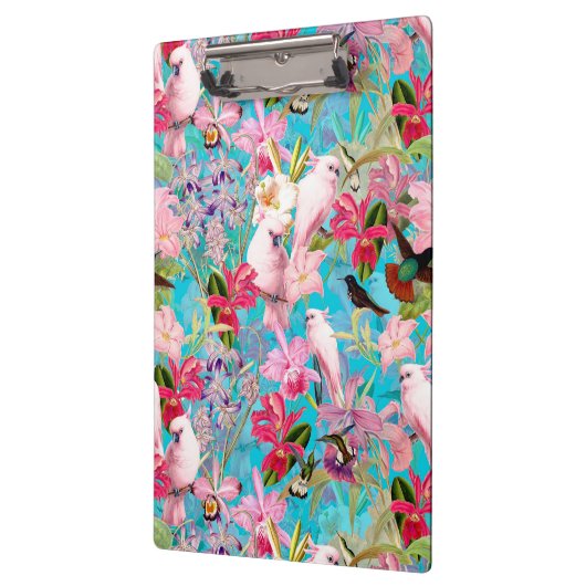 Roze tropische vogel en orchidee fluitpatroon klembord (Links)