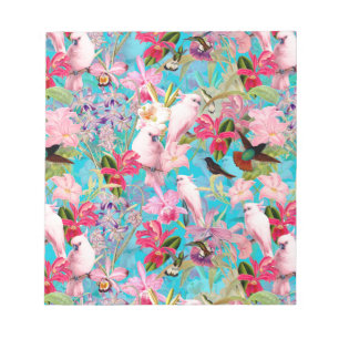 Roze tropische vogel en orchidee fluitpatroon notitieblok
