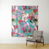 Roze tropische vogel en orchidee fluitpatroon wandkleed (In situ)