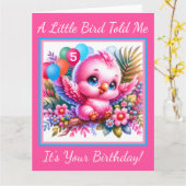  roze tropische vogelverjaardag Kaart (Gele Bloem)