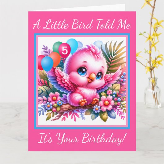 roze tropische vogelverjaardag Kaart (Gele Bloem)