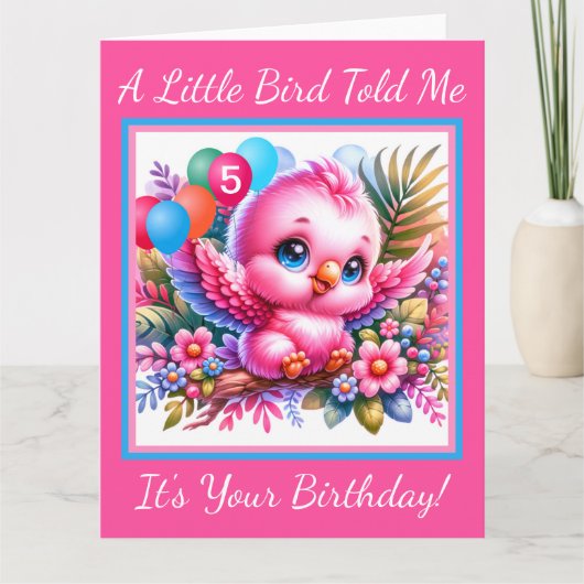  roze tropische vogelverjaardag Kaart (Voorkant)