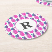Roze tropische Waterverf ananassolmonogram Ronde Kartonnen Onderzetter (Gebogen)