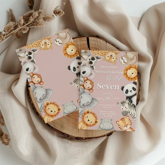 Roze Tropische Wilde Oerwoud Safari Dieren Kaart