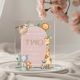 Roze Tropische Wilde Twee Oerwoud Safari Dieren Acryl Uitnodigingen