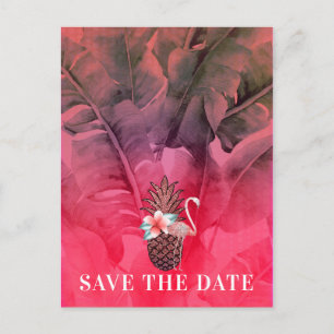 Roze Tropische Zomer Palm Bladeren Save the Date Aankondigingskaart
