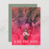 Roze Tropische Zomer Palmbladeren Save the Date Aankondigingskaart (Voorkant / Achterkant)