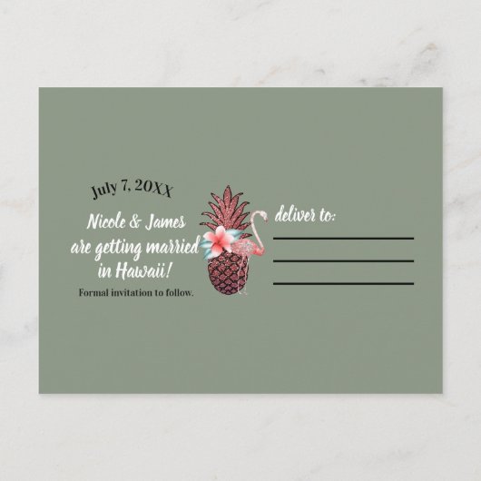 Roze Tropische Zomer Palmbladeren Save the Date Aankondigingskaart (Achterkant)