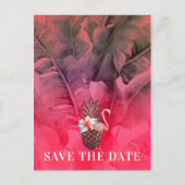 Roze Tropische Zomer Palmbladeren Save the Date Aankondigingskaart (Voorkant)