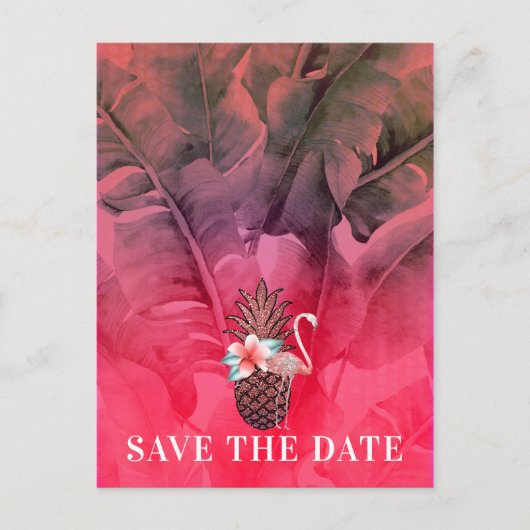 Roze Tropische Zomer Palmbladeren Save the Date Aankondigingskaart (Voorkant)