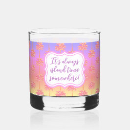 Roze Tropische Zonsondergang Eiland Tijd Palmboom  Whisky Glas