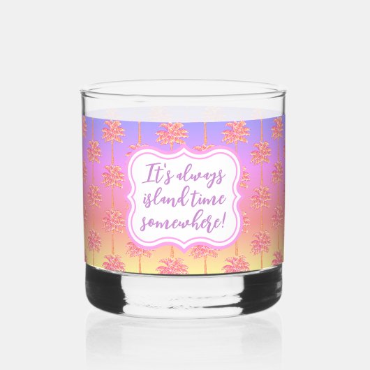 Roze Tropische Zonsondergang Eiland Tijd Palmboom Whisky Glas (Voorkant)