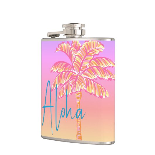 Roze Tropische Zonsondergang Palm Aloha 6oz. Heupfles (Links)