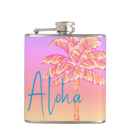Roze Tropische Zonsondergang Palm Aloha 6oz. Heupfles