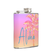 Roze Tropische Zonsondergang Palm Aloha 6oz. Heupfles (Rechts)
