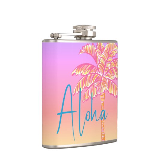 Roze Tropische Zonsondergang Palm Aloha 6oz. Heupfles (Rechts)