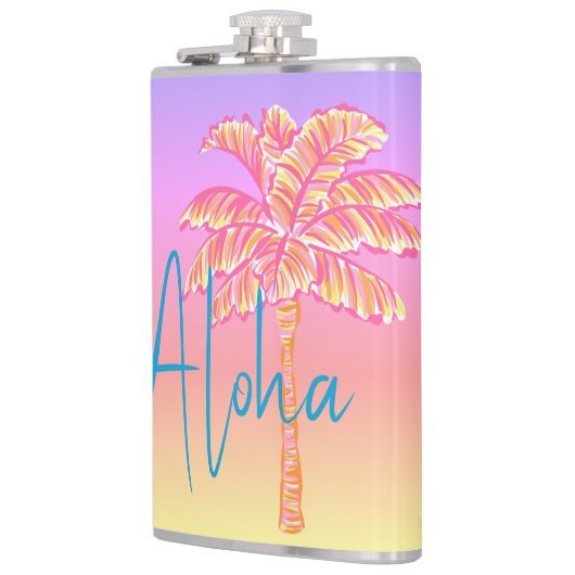 Roze Tropische Zonsondergang Palm Aloha 8oz. Heupfles (Links)