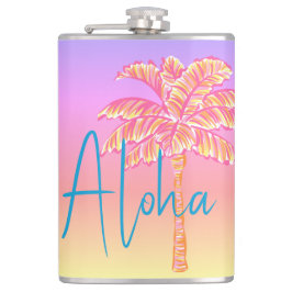 Roze Tropische Zonsondergang Palm Aloha 8oz. Heupfles