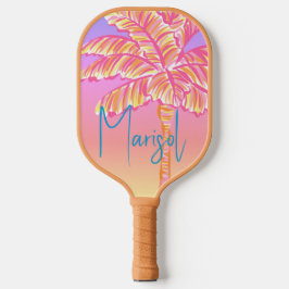 Roze Tropische Zonsondergang Palm Tree gepersonali Pickleball Paddle